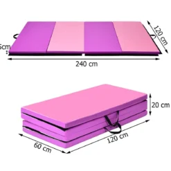 Weichbodenmatte 240 x 120 x 5 cm Yogamatte mit Klettverschluss &2 Tragegriffe Rosa