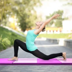 Weichbodenmatte 240 x 120 x 5 cm Yogamatte mit Klettverschluss &2 Tragegriffe Rosa