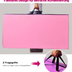 Weichbodenmatte 240 x 120 x 5 cm Yogamatte mit Klettverschluss &2 Tragegriffe Rosa