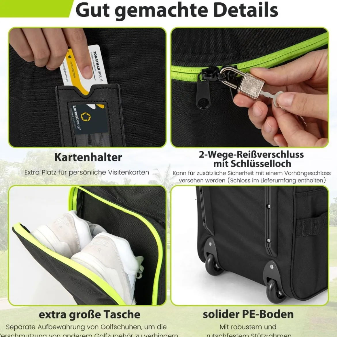 Weiche Golf-Reisetasche mit Rädern & Reißverschluss & Schlüssel Wasserdichte Golf-Reisetasche