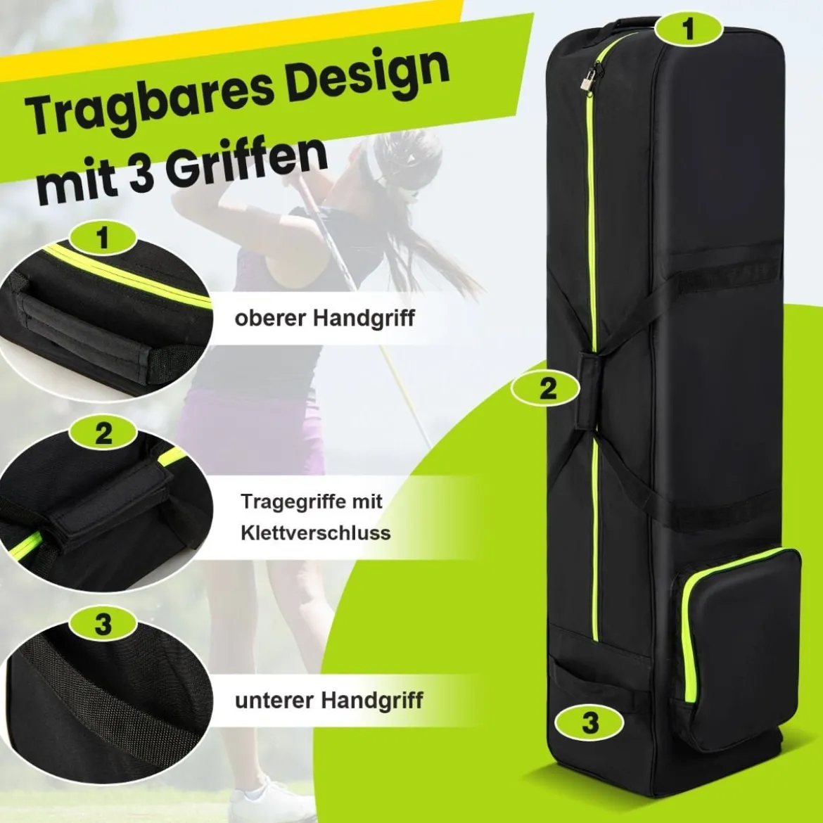 Weiche Golf-Reisetasche mit Rädern & Reißverschluss & Schlüssel Wasserdichte Golf-Reisetasche