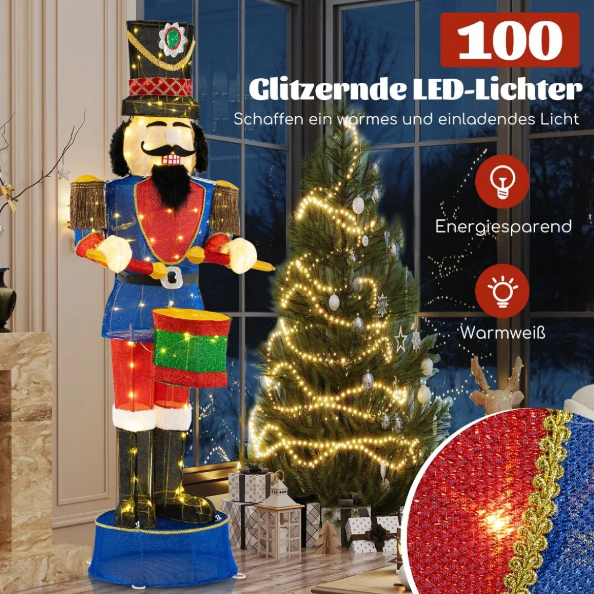 Weihnachten Nussknacker Figur groß beleuchtete Weihnachtsdeko XXL 185 cm