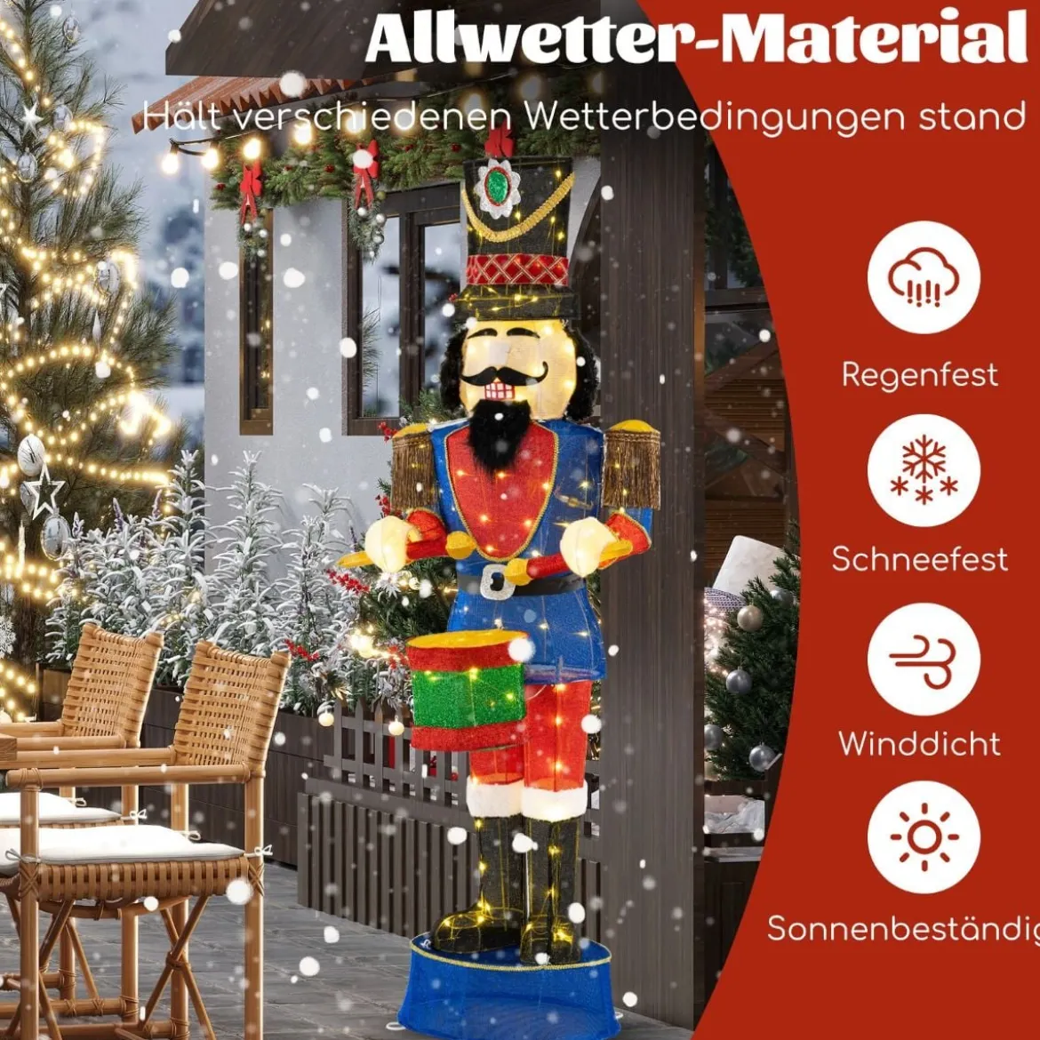 Weihnachten Nussknacker Figur groß beleuchtete Weihnachtsdeko XXL 185 cm