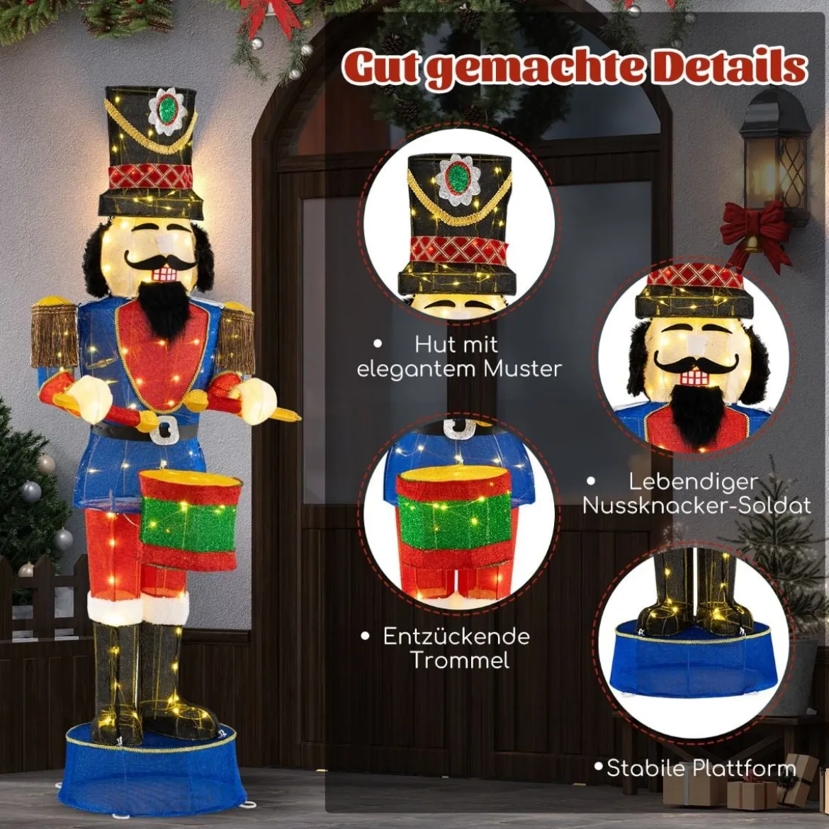 Weihnachten Nussknacker Figur groß beleuchtete Weihnachtsdeko XXL 185 cm