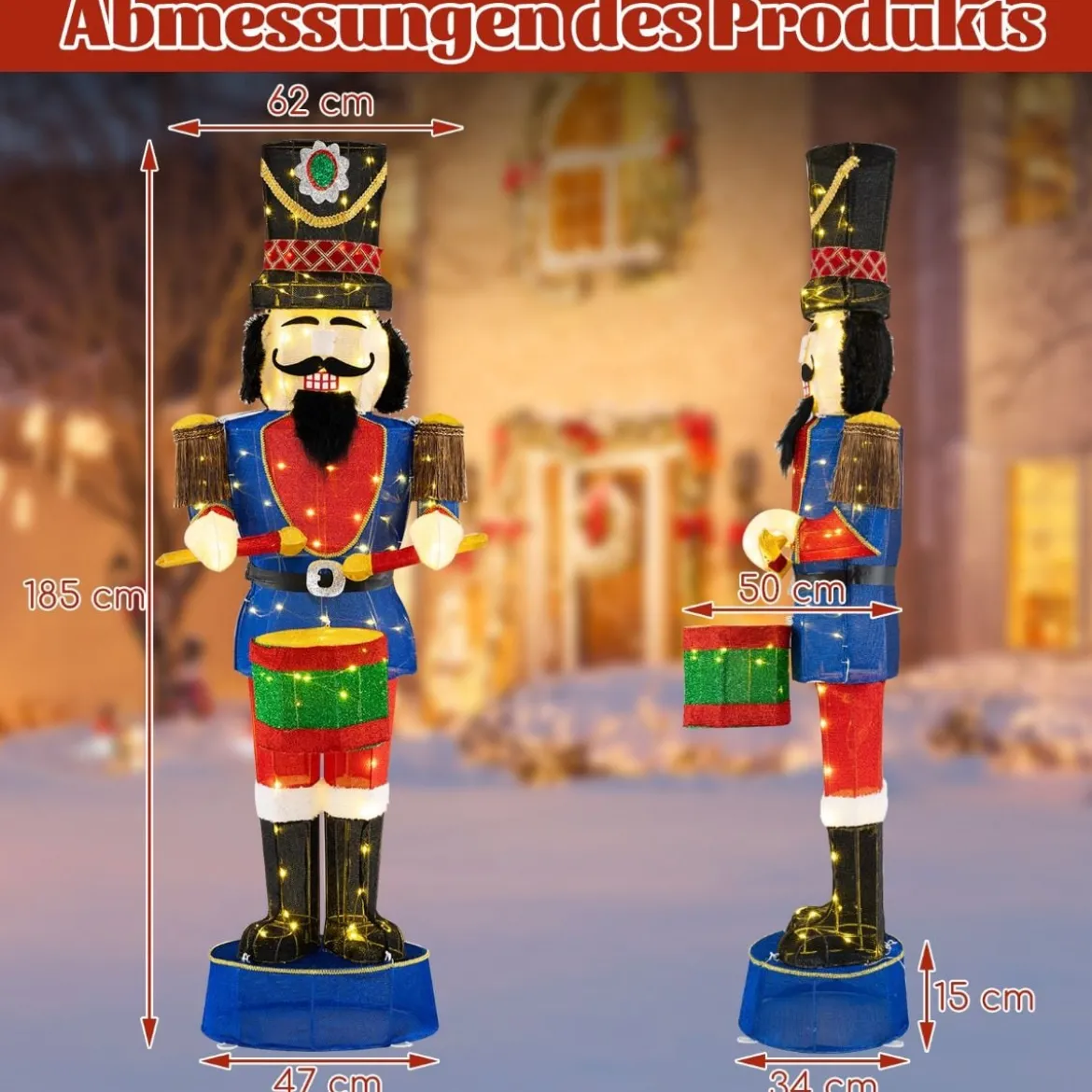 Weihnachten Nussknacker Figur groß beleuchtete Weihnachtsdeko XXL 185 cm