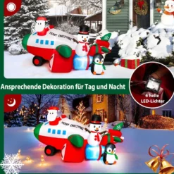 Weihnachtliche aufblasbare Dekoration Weihnachtsmann im Flugzeug 280 x 210 x 150 cm