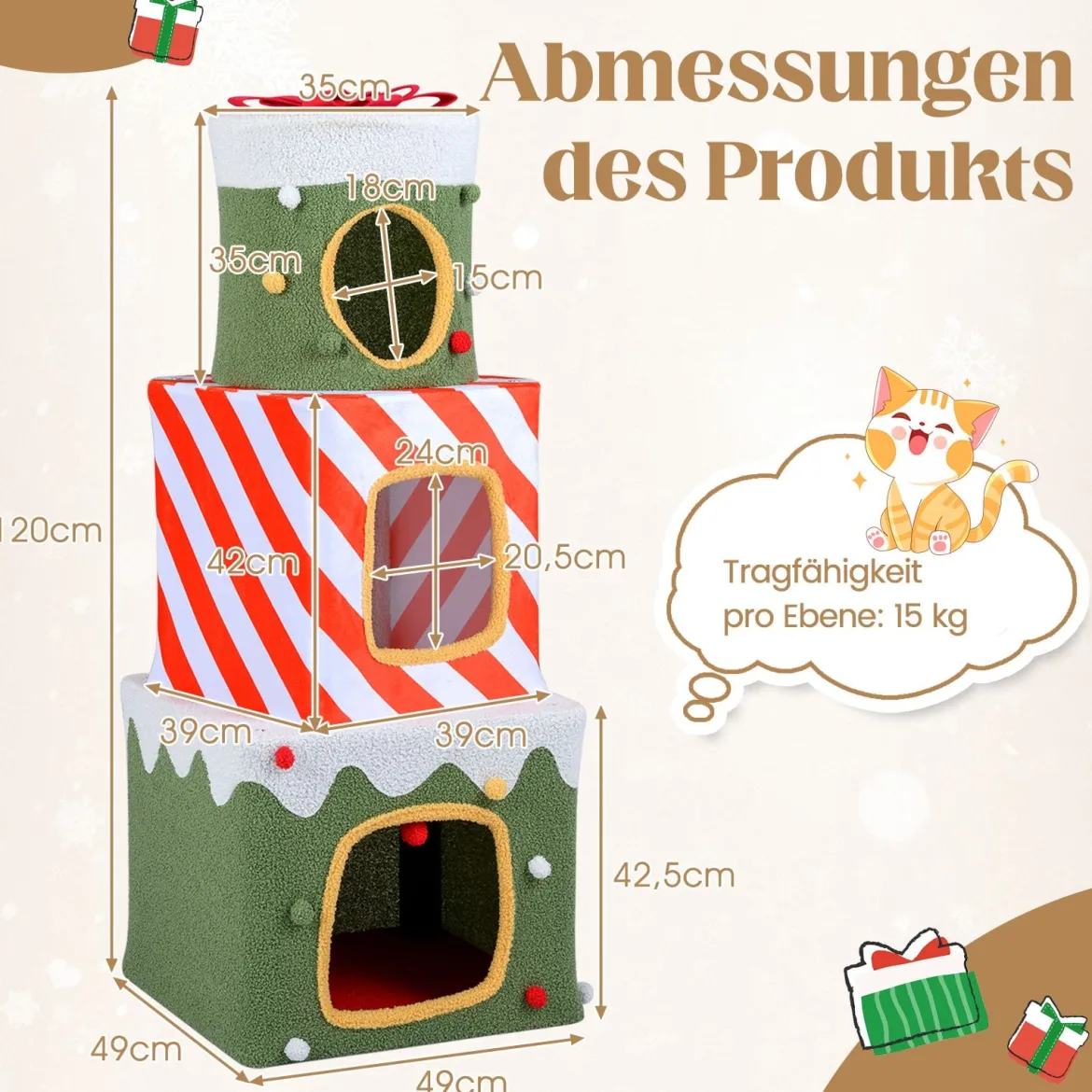 Weihnachtlicher Katzenbaum für Katzen im Innenbereich 120 cm niedliches Klettermöbel