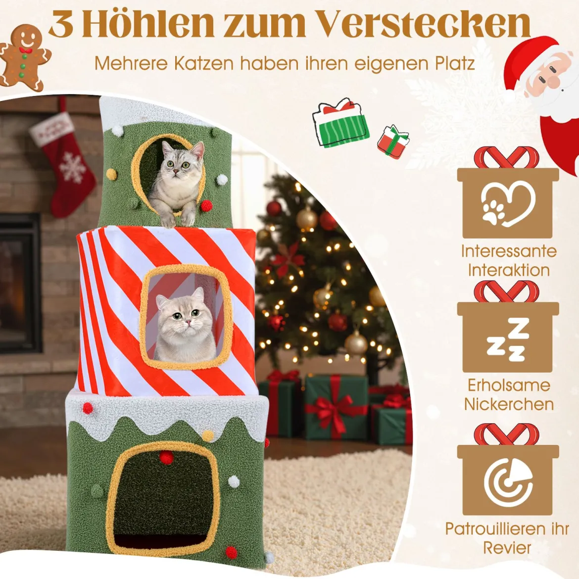 Weihnachtlicher Katzenbaum für Katzen im Innenbereich 120 cm niedliches Klettermöbel