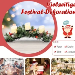 Weihnachtlicher Tischschmuck Festlicher Kandelaber mit 3 Kerzenhaltern 80 x 28 x 20 cm Grün