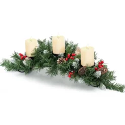 Weihnachtlicher Tischschmuck Festlicher Kandelaber mit 3 Kerzenhaltern 80 x 28 x 20 cm Grün