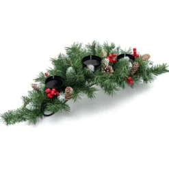 Weihnachtlicher Tischschmuck Festlicher Kandelaber mit 3 Kerzenhaltern 80 x 28 x 20 cm Grün