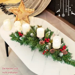 Weihnachtlicher Tischschmuck Festlicher Kandelaber mit 3 Kerzenhaltern 80 x 28 x 20 cm Grün