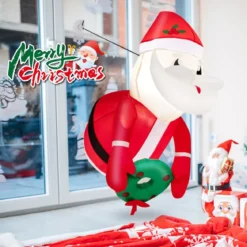 Weihnachtsaufblasbarer Weihnachtsmann aus dem Fenster mit LED-Lichtern 45 x 60 x 100 cm Rot