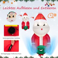 Weihnachtsaufblasbarer Weihnachtsmann aus dem Fenster mit LED-Lichtern 45 x 60 x 100 cm Rot
