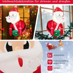 Weihnachtsaufblasbarer Weihnachtsmann aus dem Fenster mit LED-Lichtern 45 x 60 x 100 cm Rot