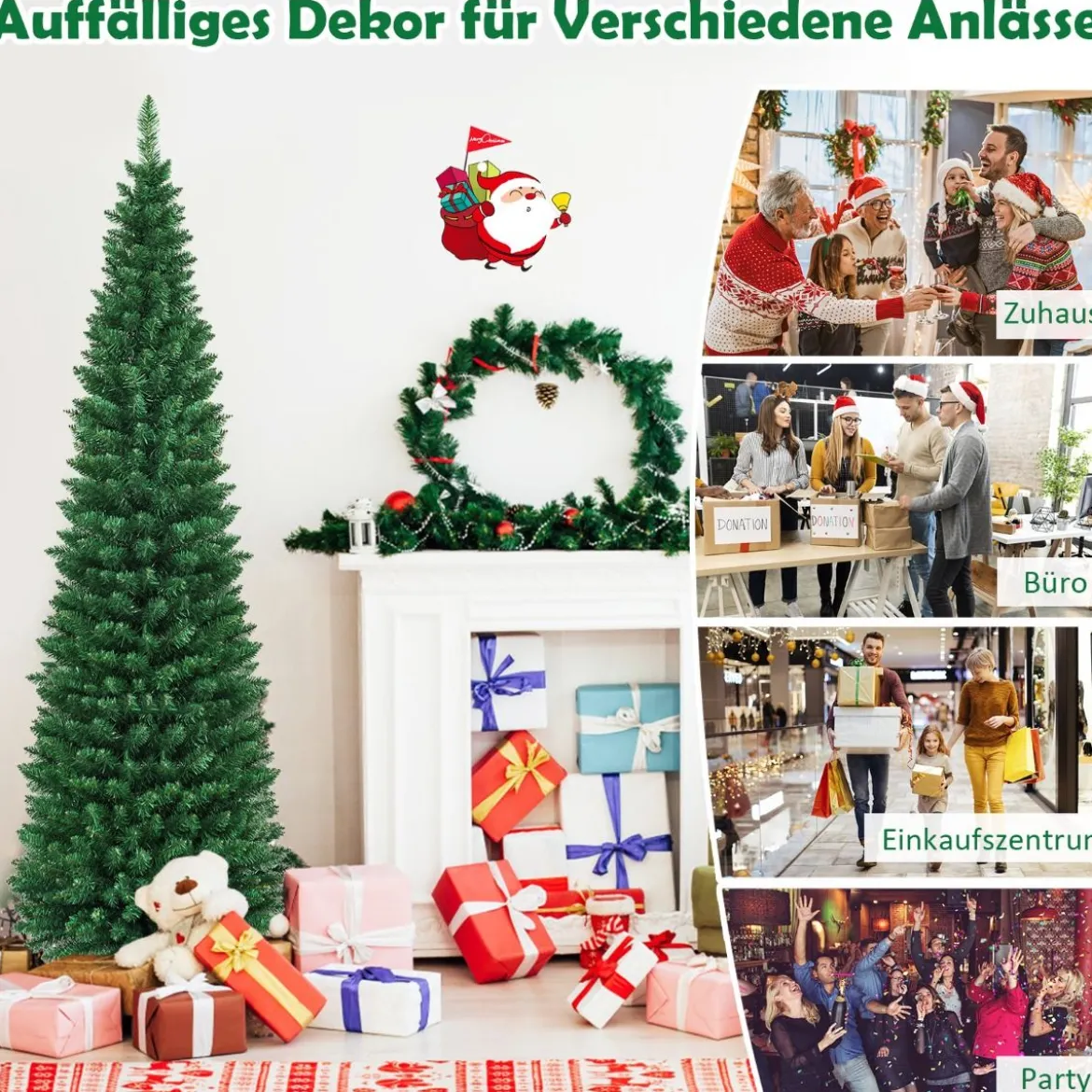 Weihnachtsbaum 210 cm Künstlicher Bleistift-Förmiger Weihnachtsbaum aus PVC Grün