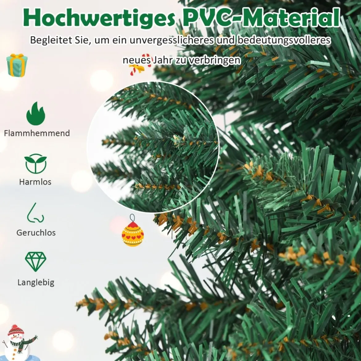 Weihnachtsbaum 210 cm Künstlicher Bleistift-Förmiger Weihnachtsbaum aus PVC Grün