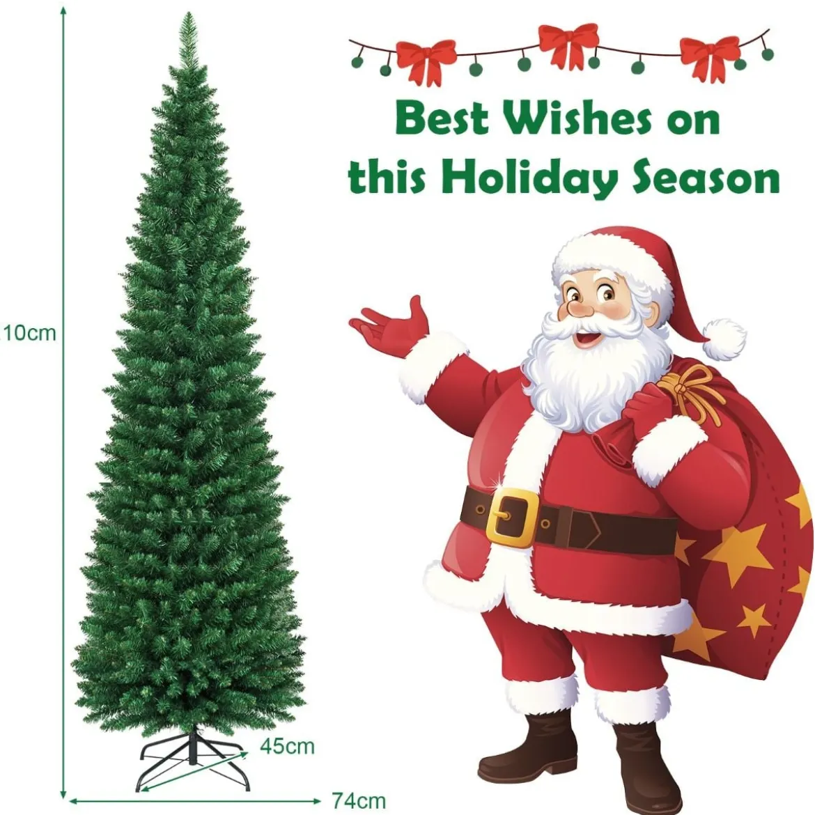 Weihnachtsbaum 210 cm Künstlicher Bleistift-Förmiger Weihnachtsbaum aus PVC Grün