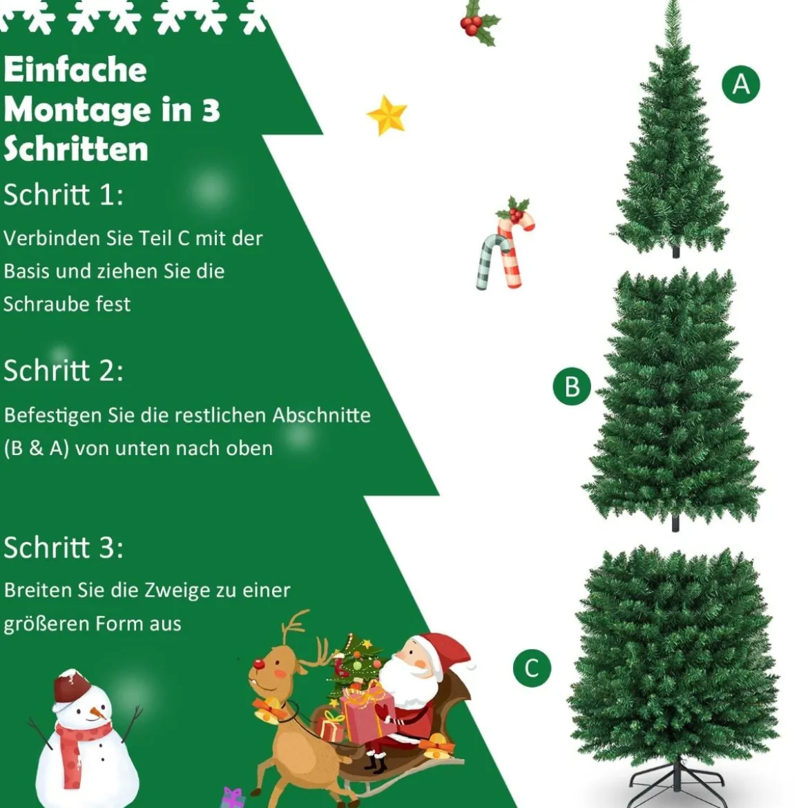 Weihnachtsbaum 210 cm Künstlicher Bleistift-Förmiger Weihnachtsbaum aus PVC Grün