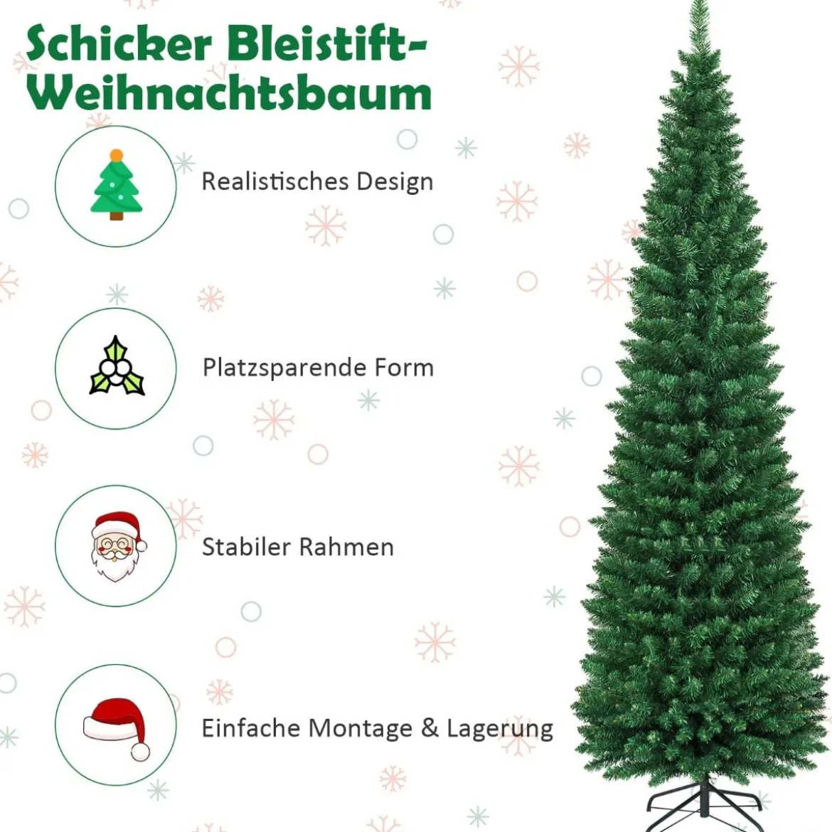 Weihnachtsbaum 210 cm Künstlicher Bleistift-Förmiger Weihnachtsbaum aus PVC Grün