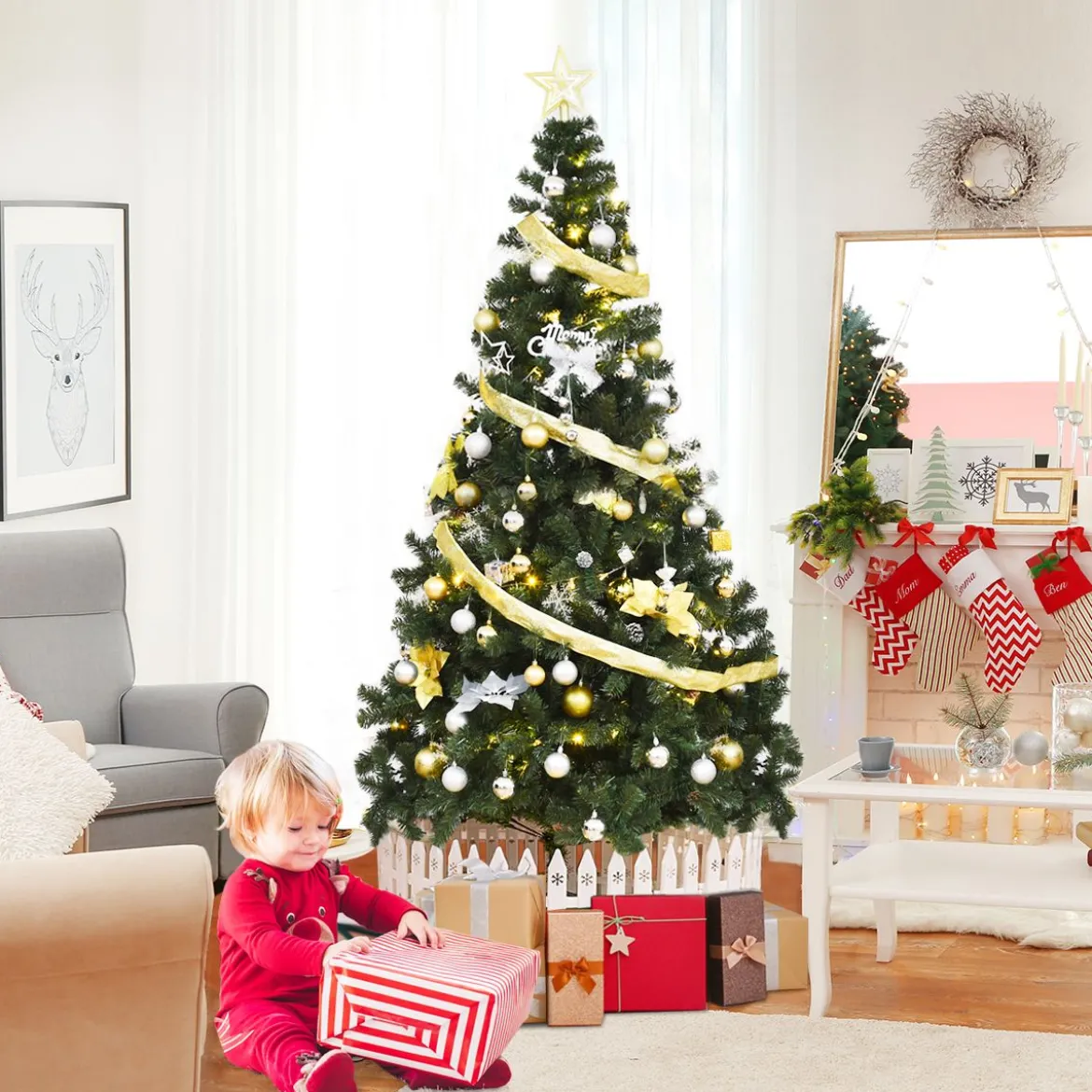 Weihnachtsbaum Künstlicher Tannenbaum Christbaum mit Metallständer 150-240 cm Grün