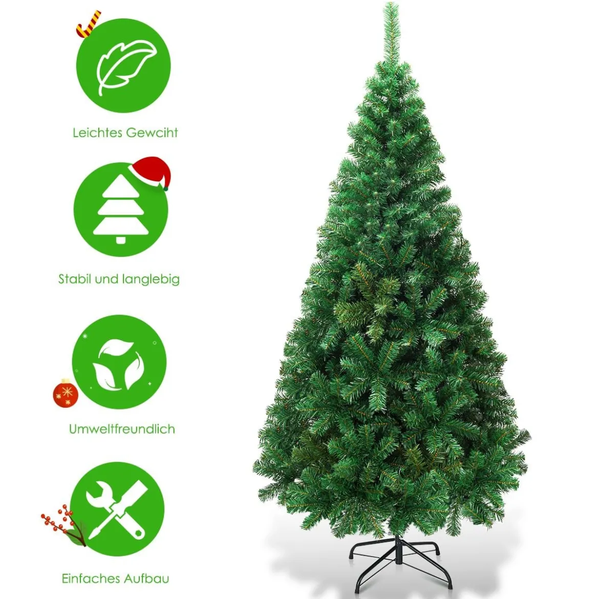 Weihnachtsbaum Künstlicher Tannenbaum Christbaum mit Metallständer 150-240 cm Grün