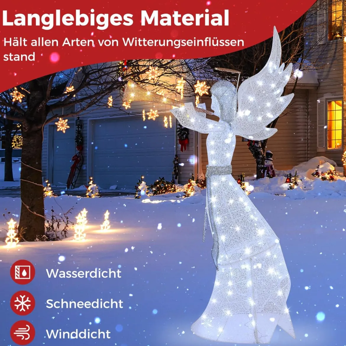 Weihnachtsengel beleuchtet groß Weihnachtsdeko mit 100 LED-Lichtern