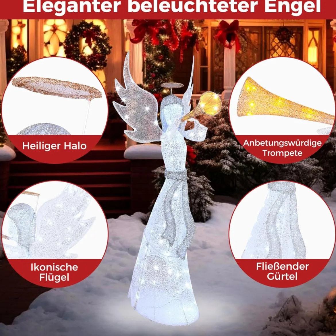 Weihnachtsengel beleuchtet groß Weihnachtsdeko mit 100 LED-Lichtern