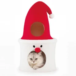 Weihnachts-Kratzbaum mit Schlafplatz 75 cm moderner süßer Katzenturm mit gepolsterter oberer Liegefläche Rot
