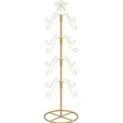 Weihnachtsstrumpfhalter Displaybaum mit 16 Haken & Sternspitze Ornament-Hängegestell Metallständer Golden