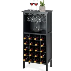 Weinregal aus Holz Flaschenregal Weinständer Holzregal Weinschrank Kolonialstil Schwarz