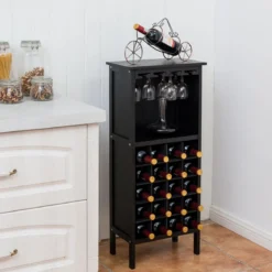 Weinregal aus Holz Flaschenregal Weinständer Holzregal Weinschrank Kolonialstil Schwarz