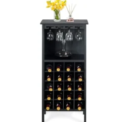 Weinregal aus Holz Flaschenregal Weinständer Holzregal Weinschrank Kolonialstil Schwarz