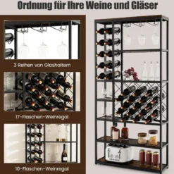 Weinregal für 27 Flaschen aus Metall mit Glashaltern Barschrank 81 x 23 x 166 cm Schwarz