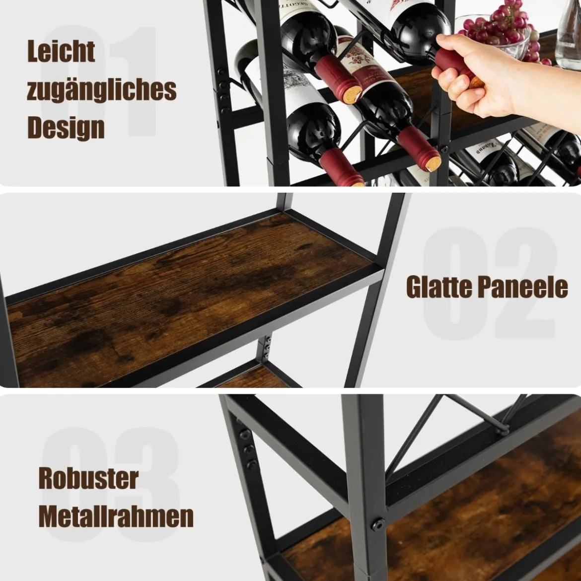 Weinregal für 27 Flaschen aus Metall mit Glashaltern Barschrank 81 x 23 x 166 cm Schwarz
