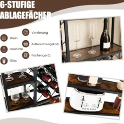 Weinregal für 27 Flaschen aus Metall mit Glashaltern Barschrank 81 x 23 x 166 cm Schwarz