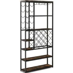 Weinregal für 27 Flaschen aus Metall mit Glashaltern Barschrank 81 x 23 x 166 cm Schwarz