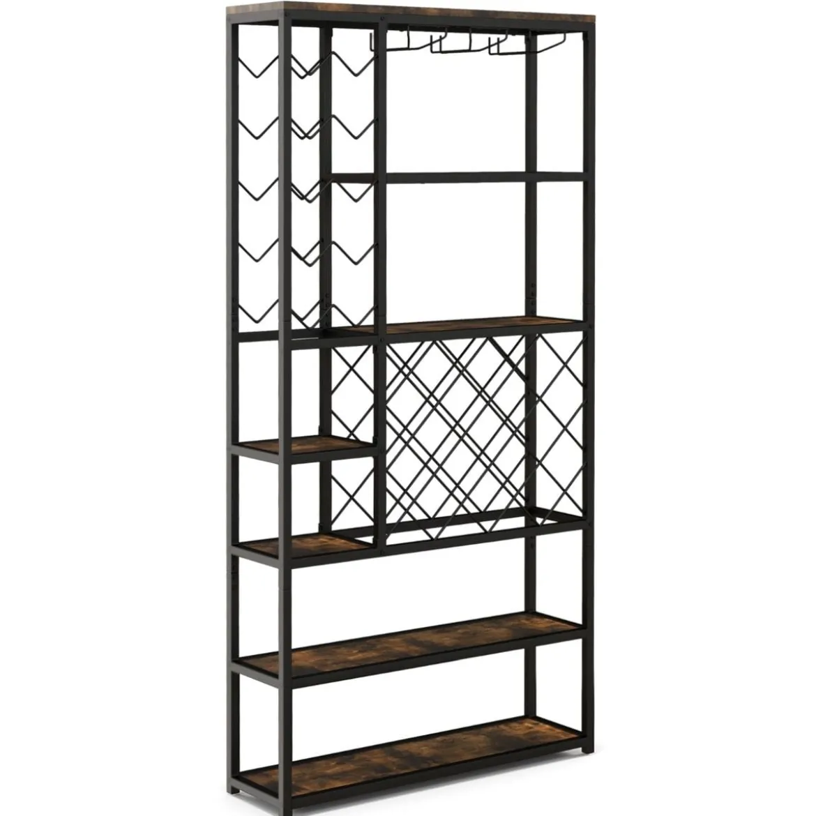 Weinregal für 27 Flaschen aus Metall mit Glashaltern Barschrank 81 x 23 x 166 cm Schwarz