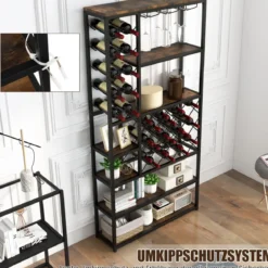 Weinregal für 27 Flaschen aus Metall mit Glashaltern Barschrank 81 x 23 x 166 cm Schwarz