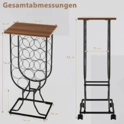 Weinregal für 14 Flaschen mit Abnehmbaren & Feststellbaren Rädern 38 x 30 x 82 cm