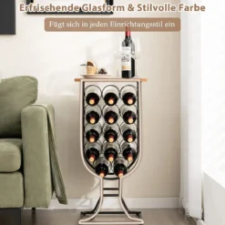 Weinregal für 14 Flaschen mit Abnehmbaren & Feststellbaren Rädern 38 x 30 x 82 cm