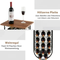 Weinregal für 14 Flaschen mit Abnehmbaren & Feststellbaren Rädern 38 x 30 x 82 cm