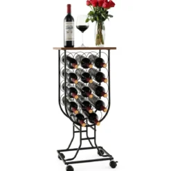 Weinregal für 14 Flaschen mit Abnehmbaren & Feststellbaren Rädern 38 x 30 x 82 cm