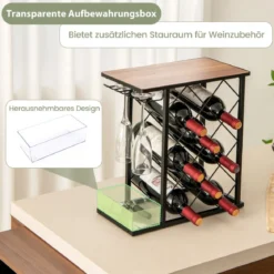 Weinregal für 8 Weinflaschen mit Aufbewahrungsbox & Tischplatte Glashalter Weinständer
