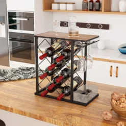 Weinregal für 8 Weinflaschen mit Aufbewahrungsbox & Tischplatte Glashalter Weinständer