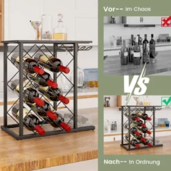 Weinregal für 8 Weinflaschen mit Aufbewahrungsbox & Tischplatte Glashalter Weinständer