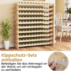 Weinregal Holz stapelbar Flaschenregal für 120 Flaschen Weinständer mit 10 Ebenen 120 x 29 x 128 cm
