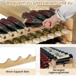 Weinregal Holz stapelbar Flaschenregal für 120 Flaschen Weinständer mit 10 Ebenen 120 x 29 x 128 cm