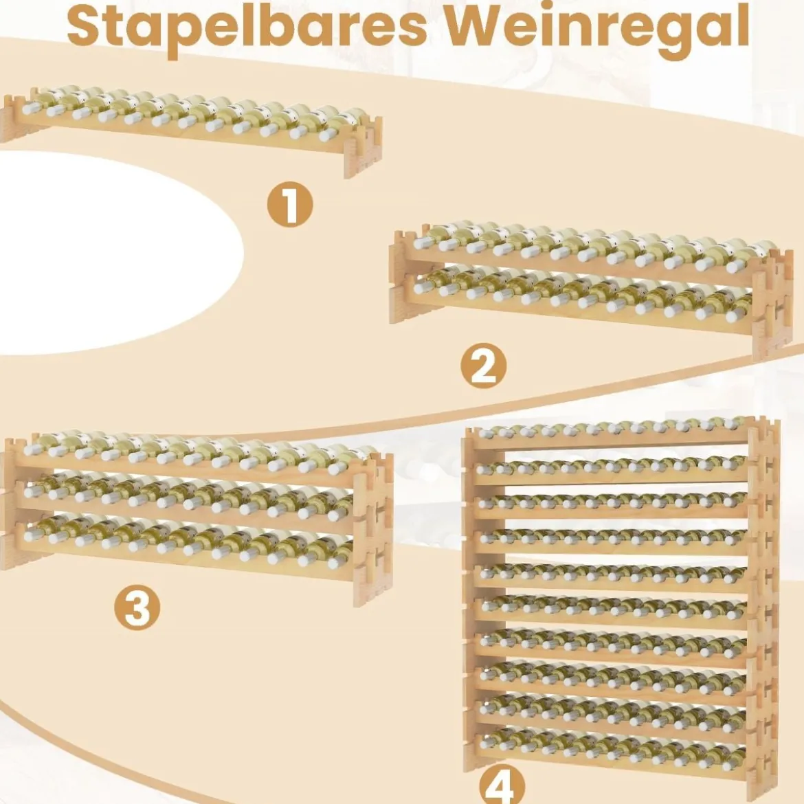 Weinregal Holz stapelbar Flaschenregal für 120 Flaschen Weinständer mit 10 Ebenen 120 x 29 x 128 cm