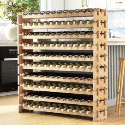 Weinregal Holz stapelbar Flaschenregal für 120 Flaschen Weinständer mit 10 Ebenen 120 x 29 x 128 cm